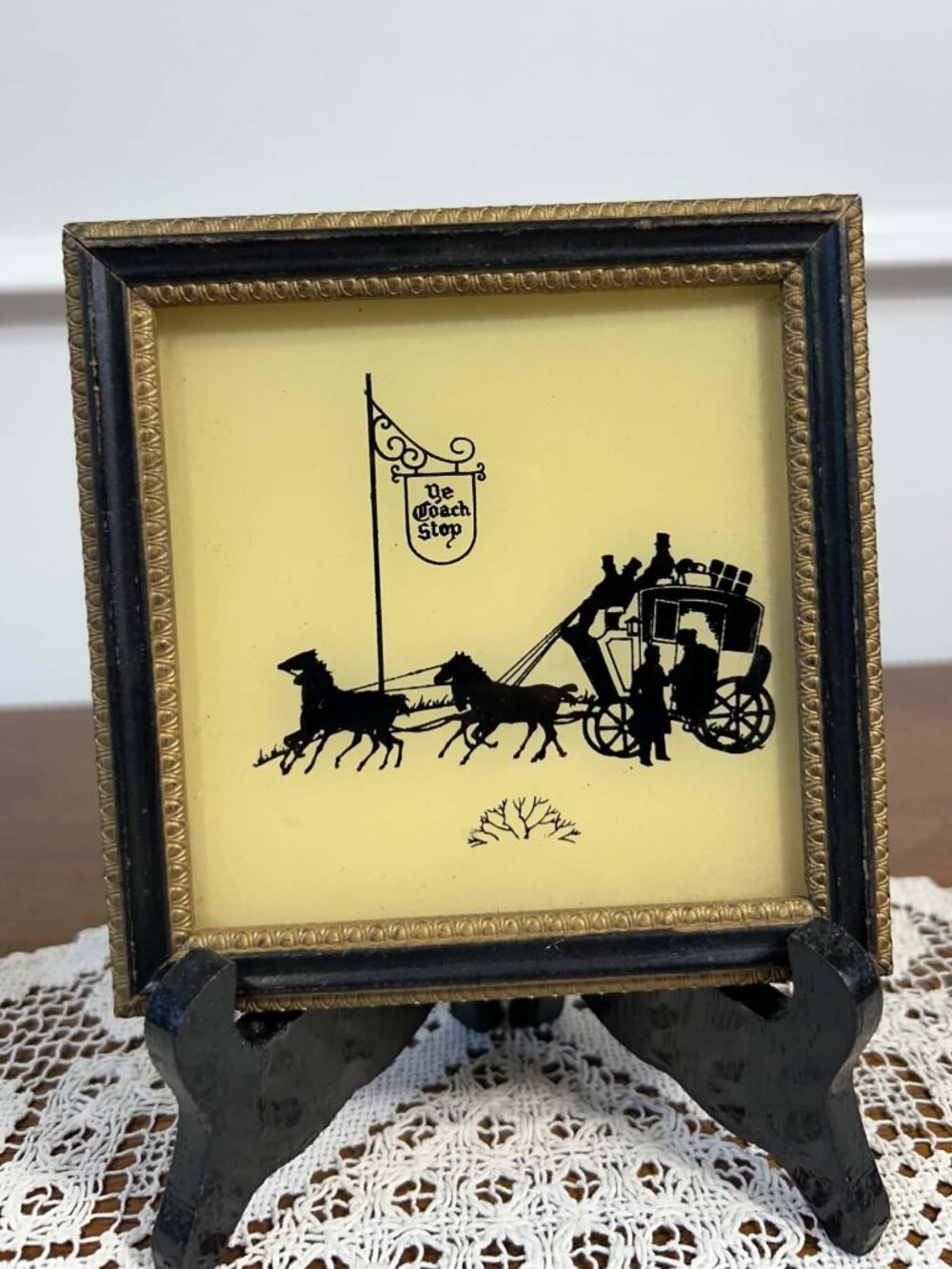 Vintage Reliance Ye Coach Stop Reverse Glass Silhouette
